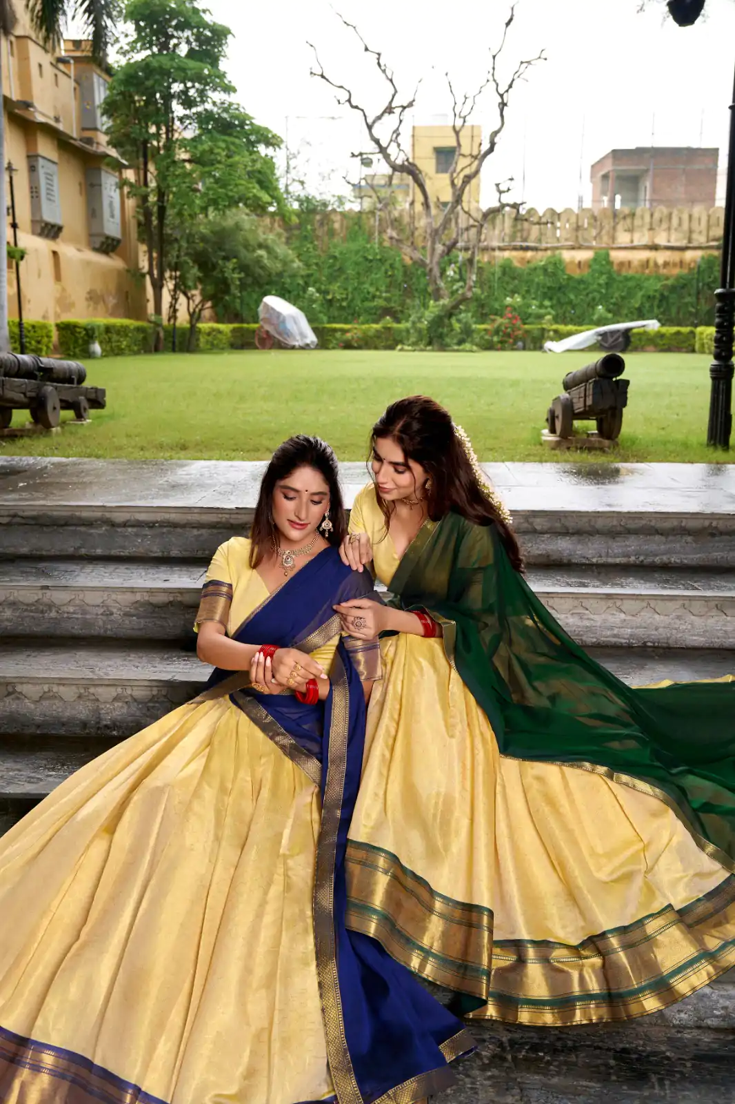 Green Kanchipuram Zari Lace Work Lehenga Choli - Image 4