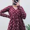 Maroon Cotton With Printed Kurti