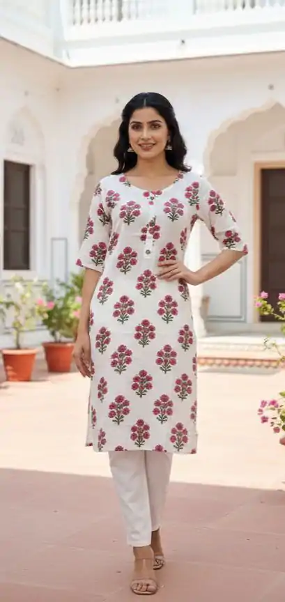 Pink Rayon Print Kurti