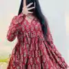 Red Cotton With Printed Kurti