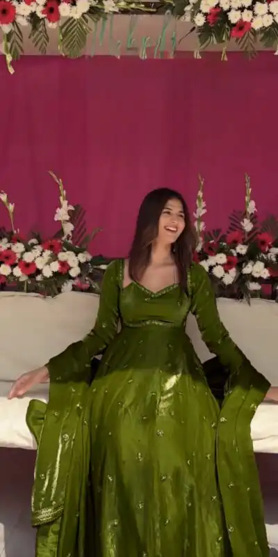 RTC 5937 Mehandi Fendy silk Gown with Lace Work. Wedding, Party, Festive, Events Get it for ₹2149. Delivery 4-6 Working Days. Shop now. | Bollywood Gowns, Creative Gowns, Designer Gowns, Embroidered Gowns, Gowns, Party Wear Gowns