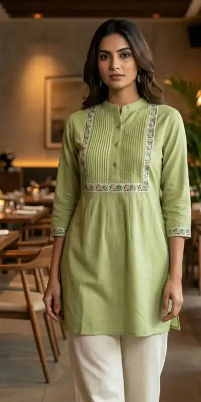 Pista Rayon Multi Embroidery Work Kurti