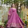 NSR 880 Purple Crunchy Silk Gown with Embroidery Work. Wedding, Party, Festive, Events Grab it for ₹2249. Delivery 4-6 Working Days. Shop now. | Bollywood Gowns, Creative Gowns, Designer Gowns, Embroidered Gowns, Gowns, Party Wear Gowns