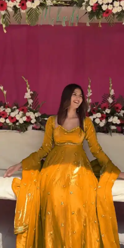 RTC 5937 Yellow Fendy silk Gown with Lace Work. Wedding, Party, Festive, Events Get it for ₹2149. Delivery 4-6 Working Days. Shop now. | Bollywood Gowns, Creative Gowns, Designer Gowns, Embroidered Gowns, Gowns, Party Wear Gowns