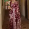 Maroon Soft Lichi Silk All Over Work Saree
