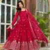 Red Vichitra Silk Embroidery Work Gown