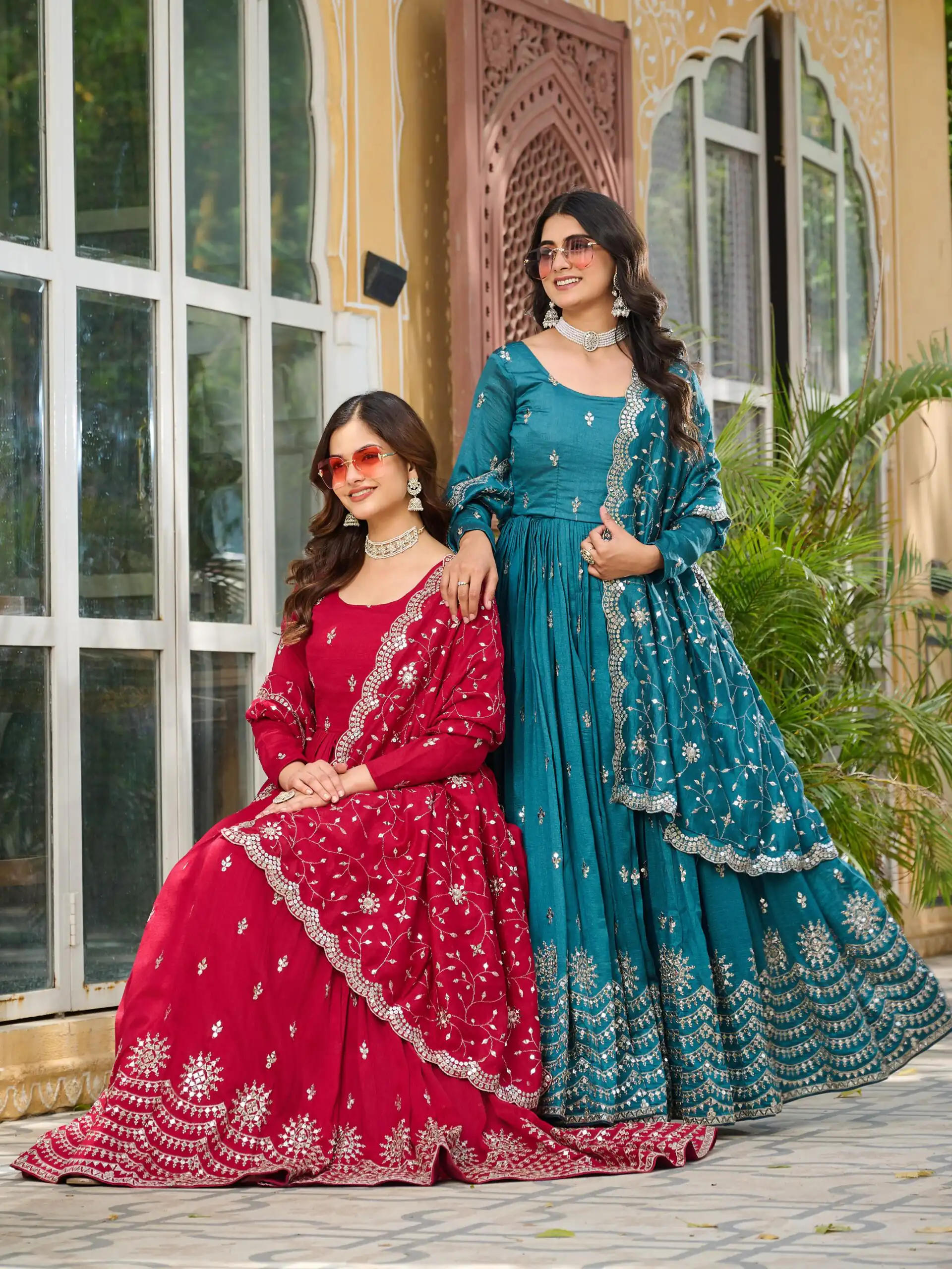 Blue Vichitra Silk Embroidery Work Gown - Image 2