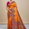 Yellow Paithani Silk Border Lace Work Saree