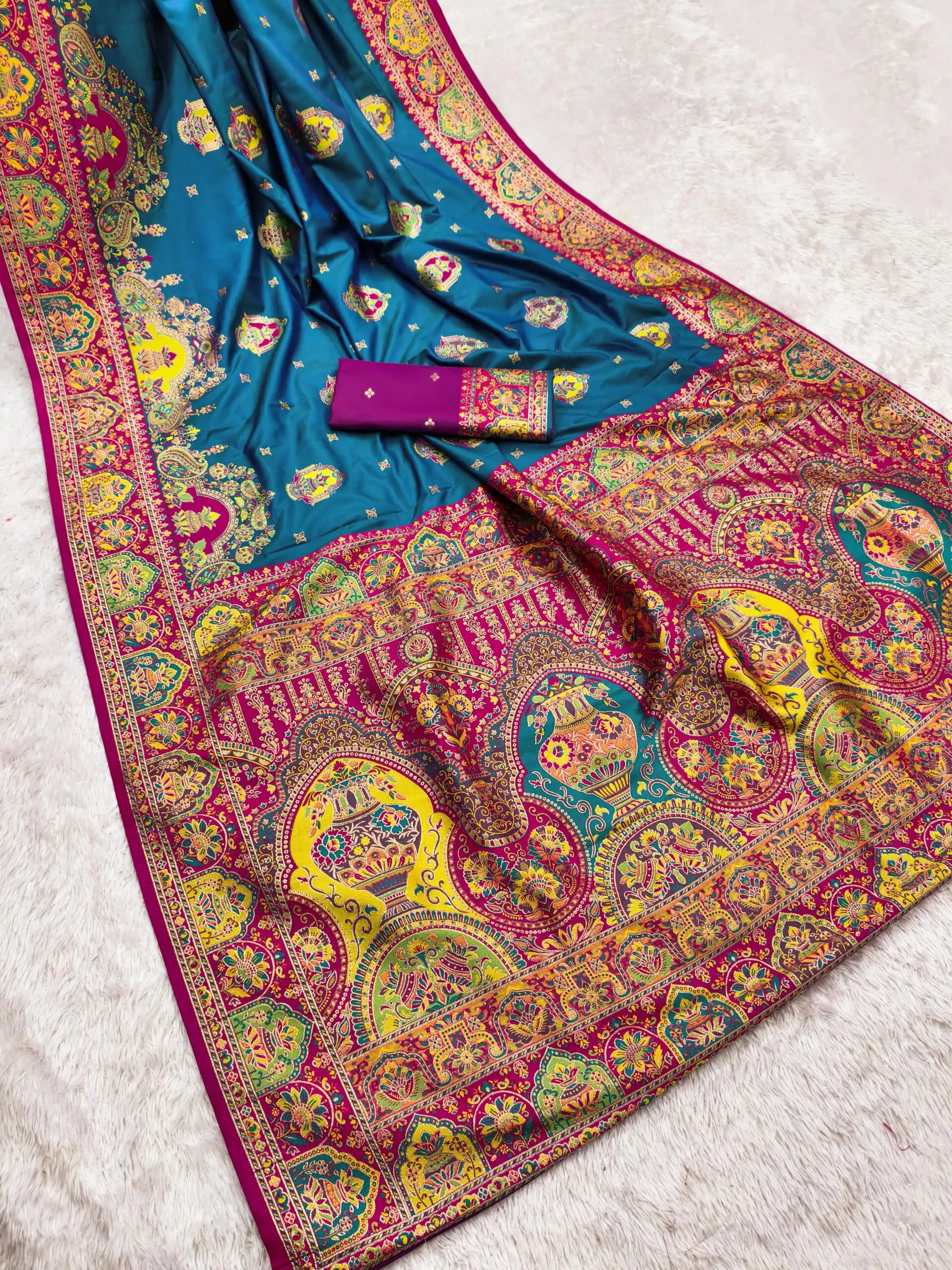 Teal Paithani Silk Border Lace Work Saree - Image 2