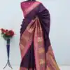 Wine Paithani Silk Woven Motifs Work Saree