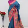 Teal Paithani Silk Woven Motifs Work Saree