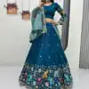 Peacock Blue Vichitra Silk Lace Border Work Lehenga Choli