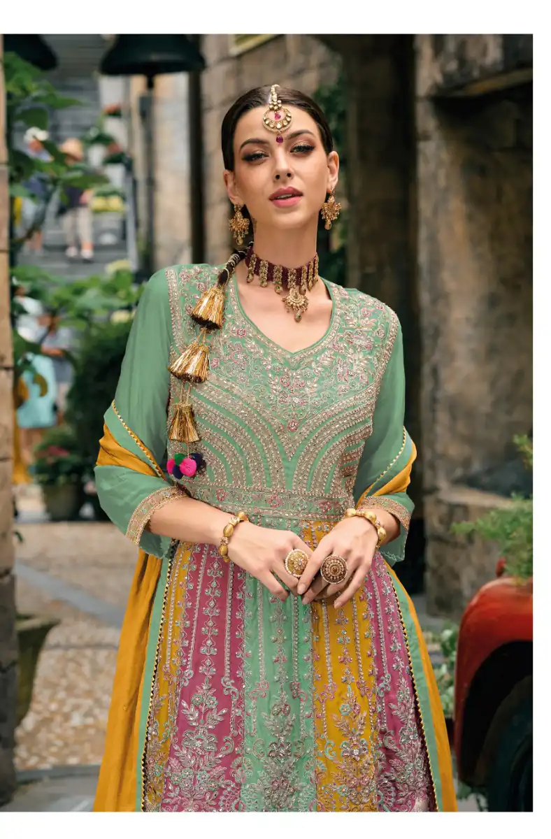 Sea Green Chinon Embroidery Work Salwar Suit - Image 2
