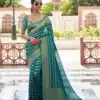 Teal Lichi Silk Lace Border Work Saree