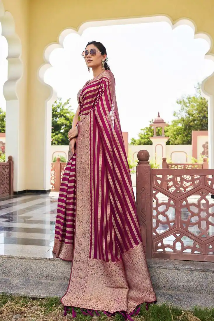 Maroon Lichi Silk Lace Border Work Saree