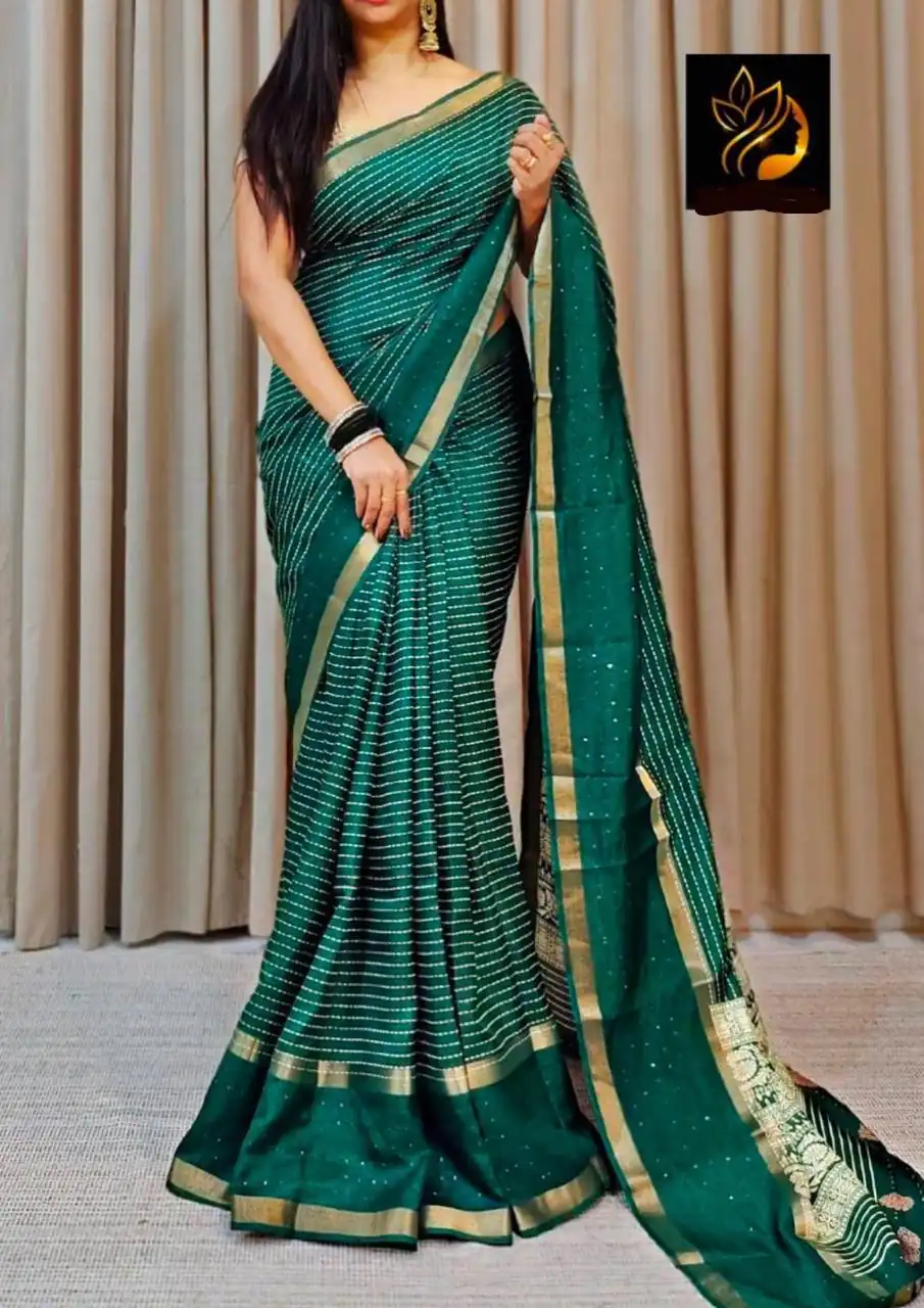 Green Dola Silk Lace Border Sequins Work Saree