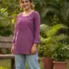 Lavender Rayon Chikan Work Kurti