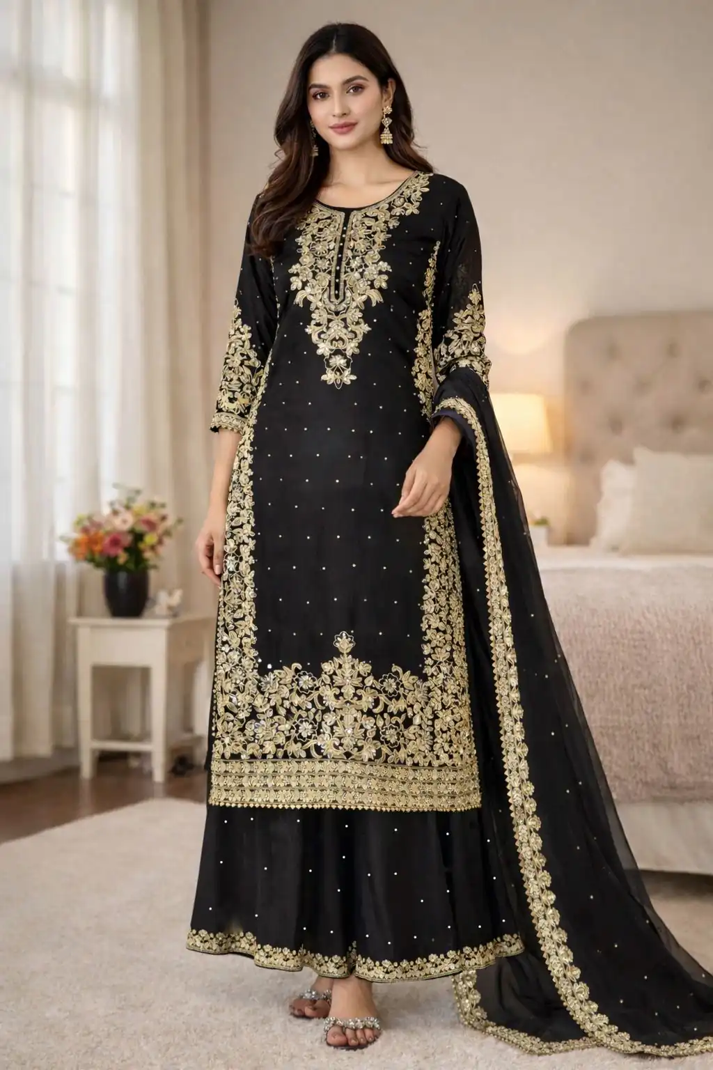 Black Organza Silk Embroidery Work Salwar Suit
