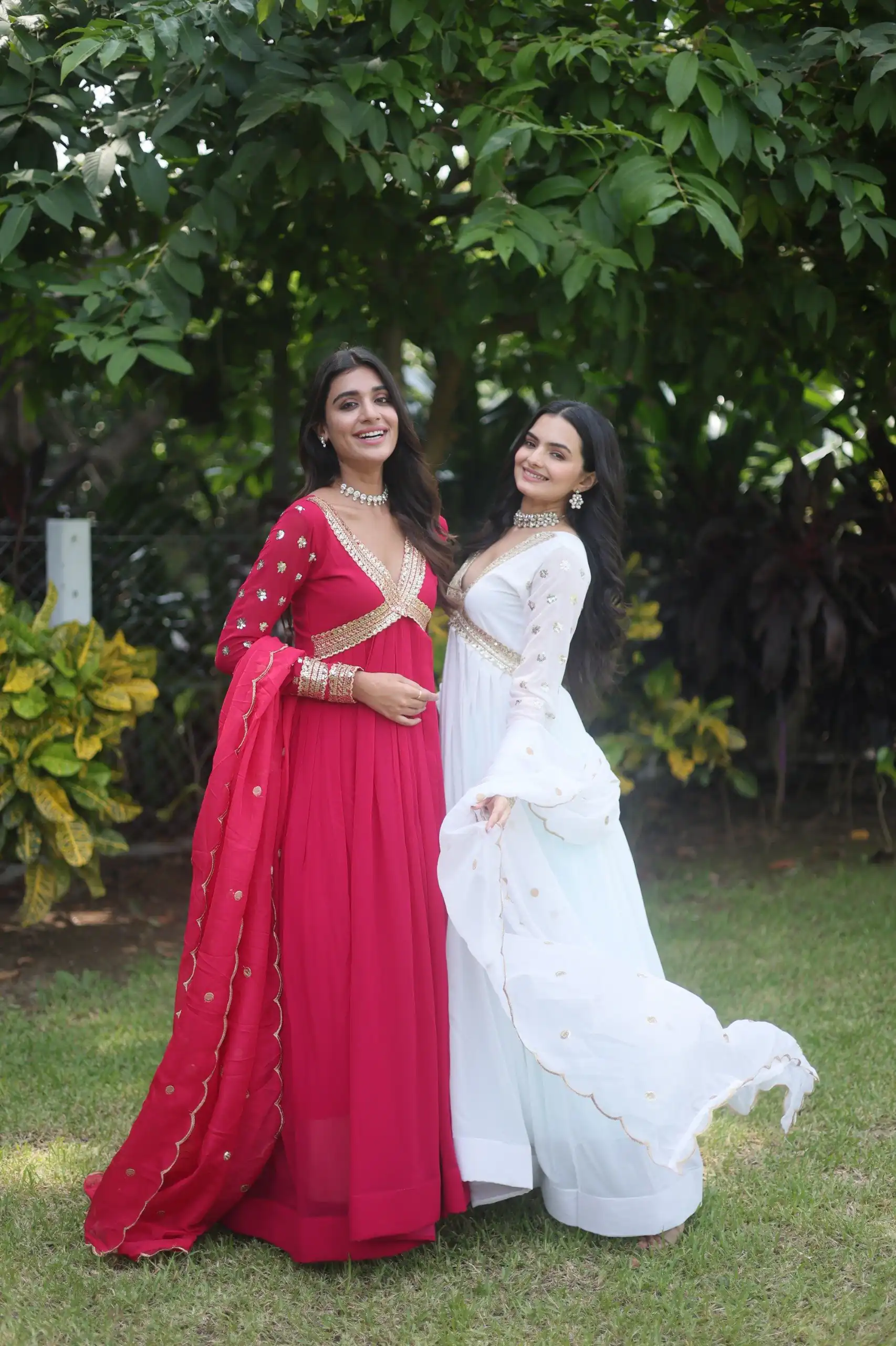 White Faux Blooming Zari Embroidery Work Gown - Image 7