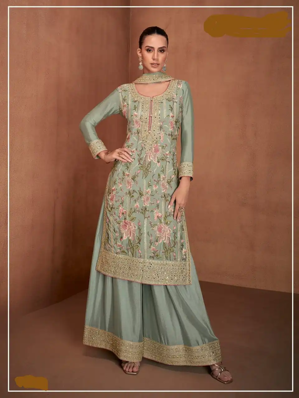 Sea Green Chinon Embroidery Work Salwar Suit