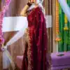 Maroon Fandy Satin Silk With Sequins Work Saree