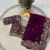 Wine Fandy Satin Silk With Sequins Work Saree