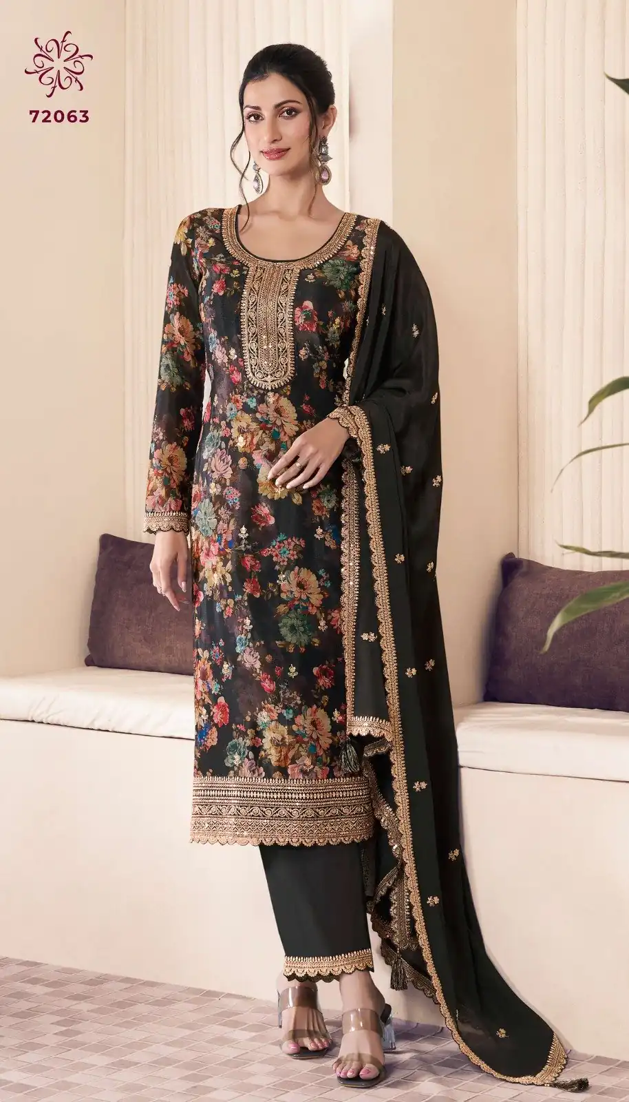Black Vichitra Digital Print Embroidery Work Salwar Suit