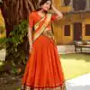 Orange Pure Chanderi Zari Weaving Work Lehenga Choli