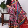 Blue Gaji Silk Patola Print Lagadi Patta Saree