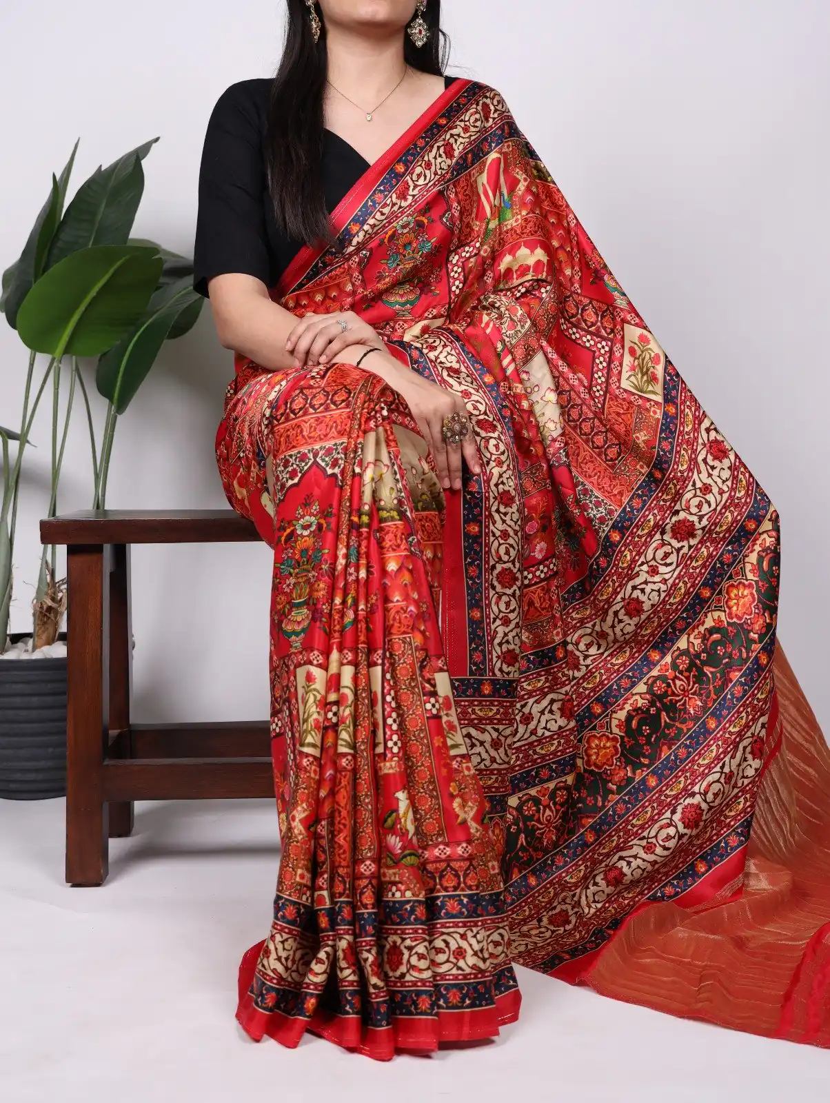 Red Gaji Silk Patola Print Lagadi Patta Saree