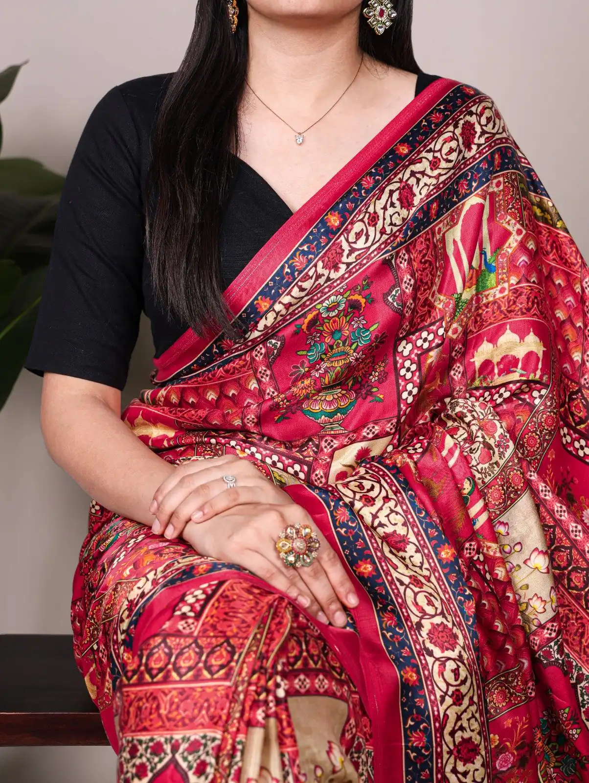 Red Gaji Silk Patola Print Lagadi Patta Saree - Image 2