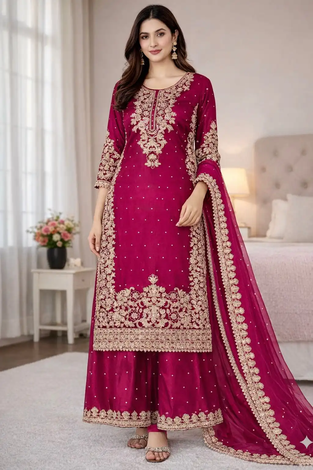 Pink Organza Silk Embroidery Work Salwar Suit - Image 4