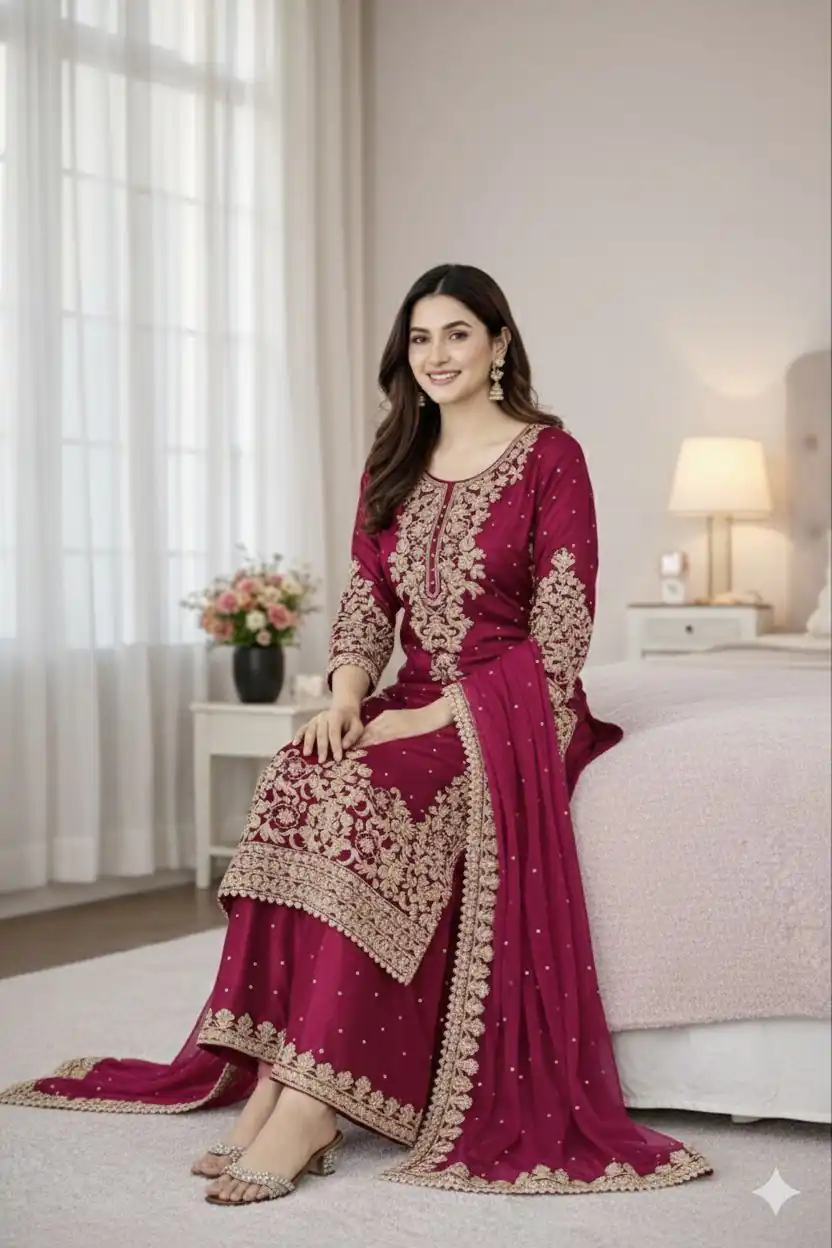 Pink Organza Silk Embroidery Work Salwar Suit - Image 3