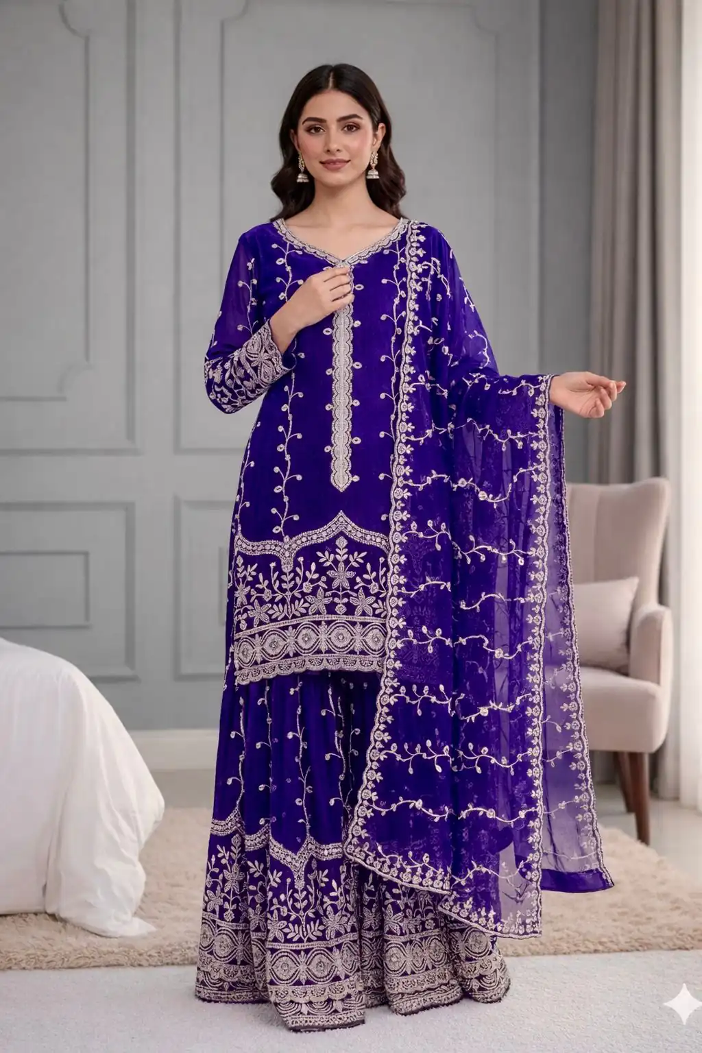 Royal Blue Fendy Silk Embroidery Work Salwar Suit