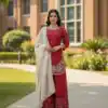 Red Organza Silk Thread Work Salwar Suit