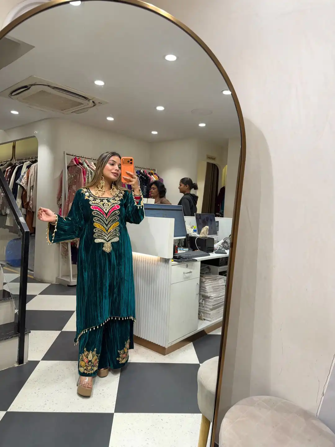 Teal 9000 Velvet Lace Embroidery Work Salwar Suit