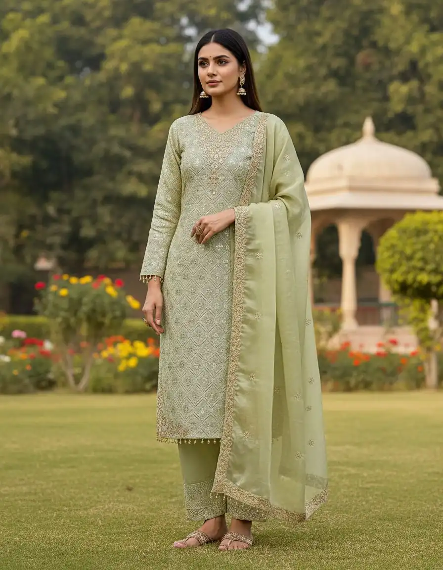 Pista Pure Organza Silk Lace Embroidery Work Salwar Suit - Image 2