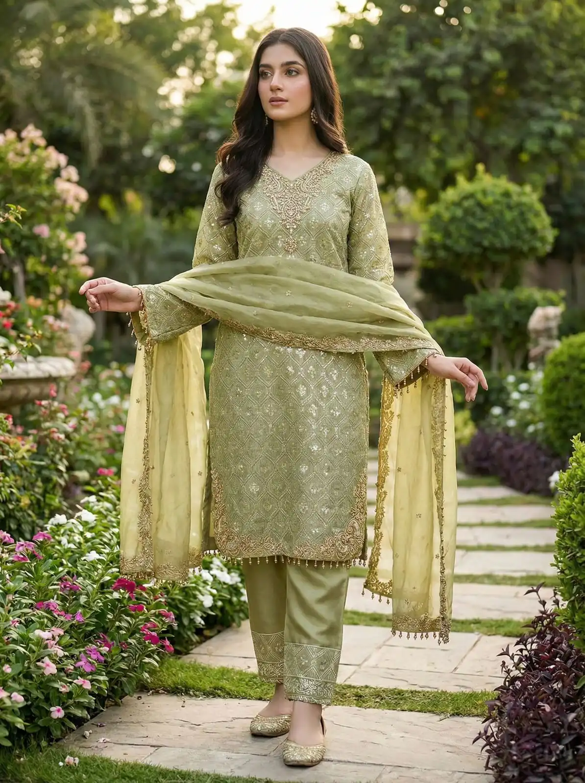 Pista Pure Organza Silk Lace Embroidery Work Salwar Suit - Image 8