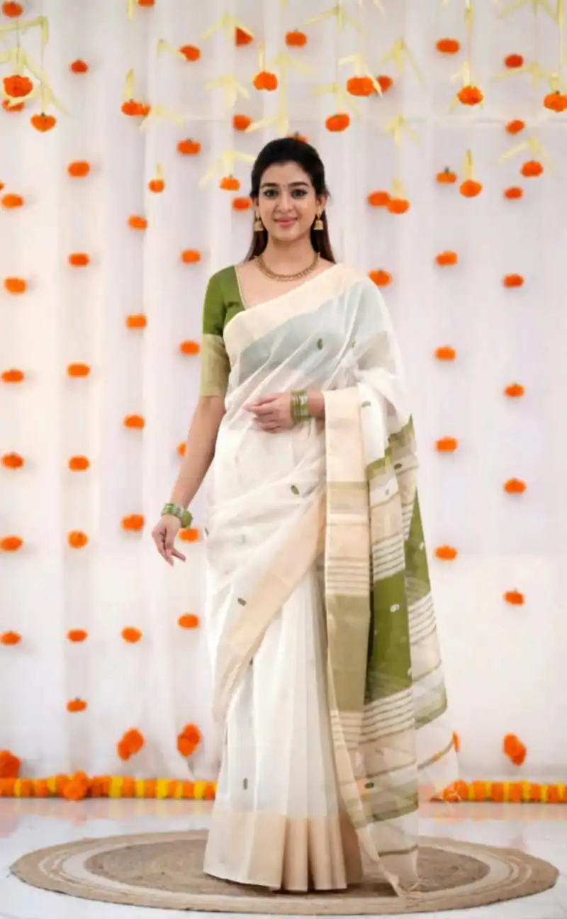 Mahendi Soft Lilan Slab Lace Border Work Saree - Image 2