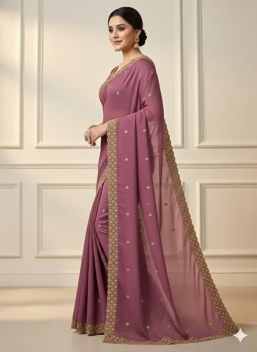 Onion Star Georgette Embroidery Work Saree - Image 3