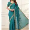 Teal Star Georgette Embroidery Work Saree