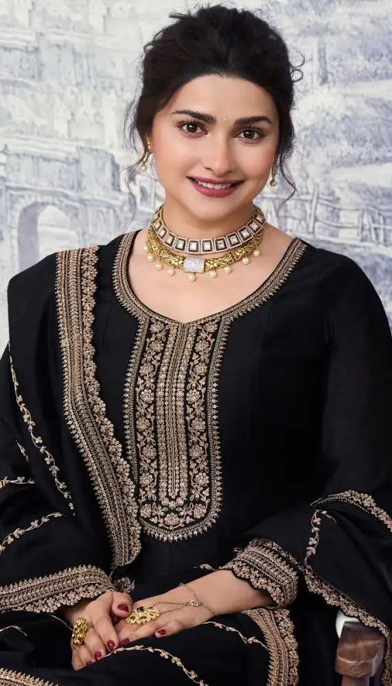 Black Silk Georgette Embroidery Work Salwar Suit - Image 2