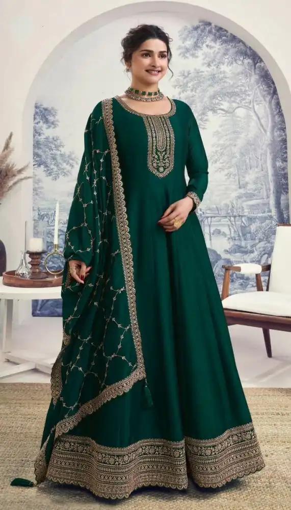 Teal Silk Georgette Embroidery Work Salwar Suit