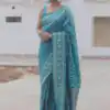 Sky Blue Lichi Silk Jacquard Border Work Saree