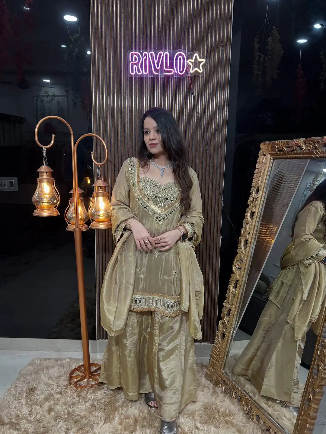 Chiku Cosmos Embroidery Mirror Work Salwar Suit