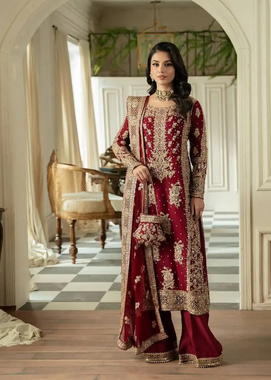 Maroon Faux Sequence Pearl Work Georgette Salwar Suit