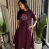 Wine Soft Cotton Slub Embroidery Work Kurti