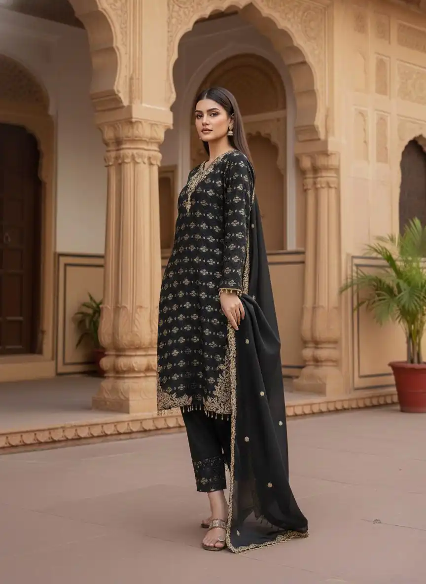 Black Pure Organza Silk Sequence Work Salwar Suit - Image 6