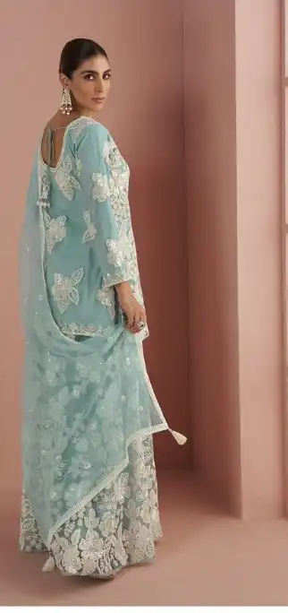 Sky Blue Heavy Net Sequence Work Salwar Suit - Image 2