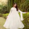 White Marbel Foil Work Salwar Suit